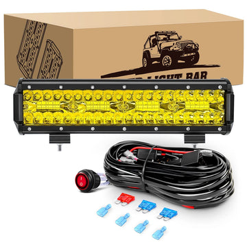 12 Inch 240W 30000LM Led Light Bar Spot Flood Combo with 12V 3Pin Rocker Switch Wiring Harness kit